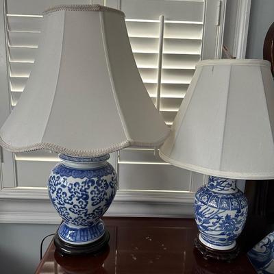 PAIR BLUE WHITE LAMPS