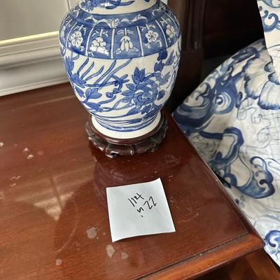 PAIR BLUE WHITE LAMPS