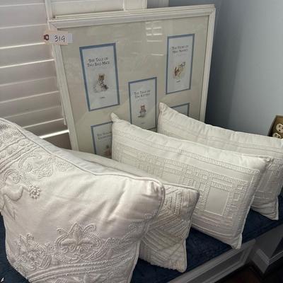 BEATRIX POTTER FRAMED ART, PILLOW LOT