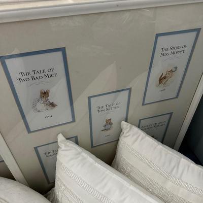 BEATRIX POTTER FRAMED ART, PILLOW LOT