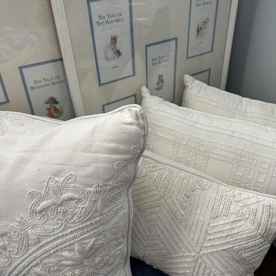 BEATRIX POTTER FRAMED ART, PILLOW LOT