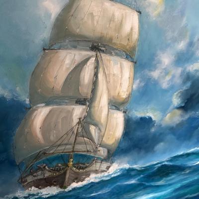 FRAMED SHIP PAINTING