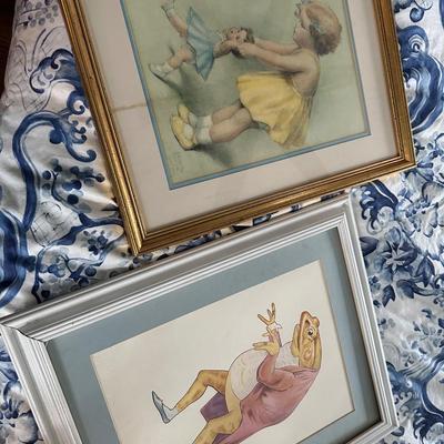 Sale Photo Thumbnail #1493: FROG AND CHILD WITH DOLL PRINTS FRAMED