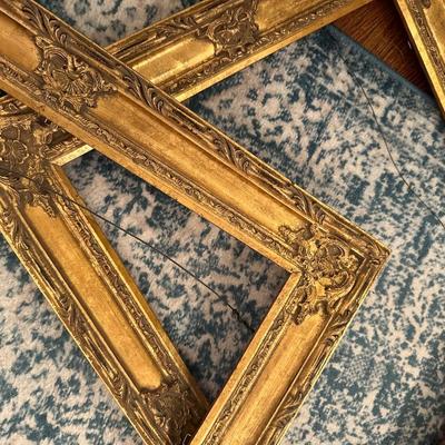 3 GOLD FRAMES, BLUE RUG AS PICTURED