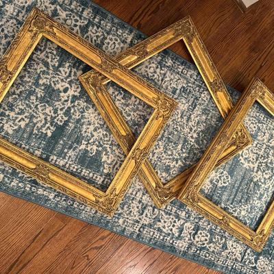 3 GOLD FRAMES, BLUE RUG AS PICTURED
