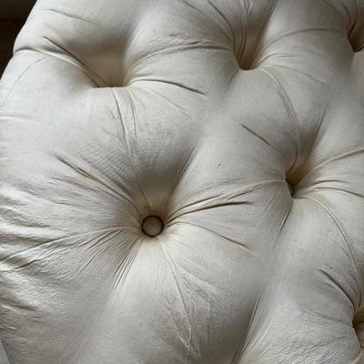 TUFTED ROUND OTTOMAN 36X17 NEEDS CLEANING