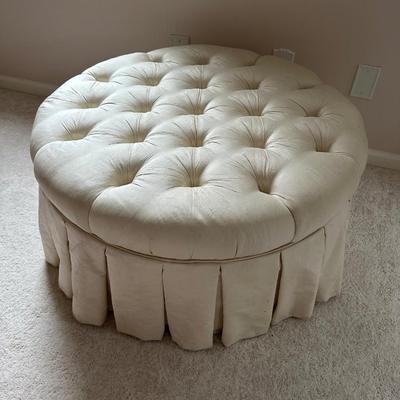 TUFTED ROUND OTTOMAN 36X17 NEEDS CLEANING