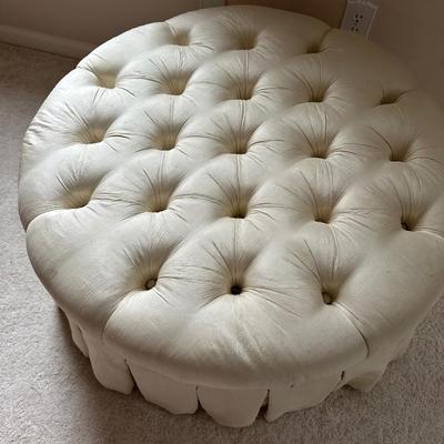TUFTED ROUND OTTOMAN 36X17 NEEDS CLEANING