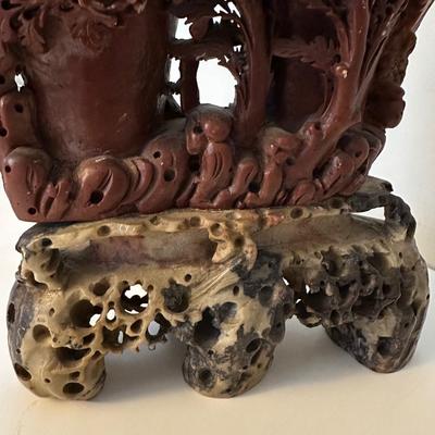 CHINESE CARVED SOAPSTONE DOUBLE VASE