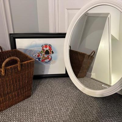 DONALD DUCK FRAMED ART, MIRROR, BASKET