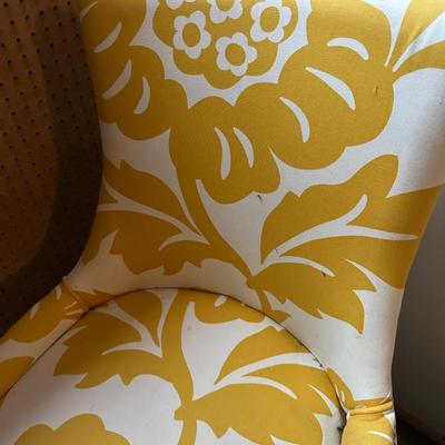 PAIR GOLD WHITE ACCENT CHAIRS, A FEW SPOTS, NEEDS CLEANING