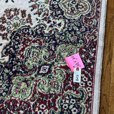 BEIGE AREA RUG BLUE GREEN WINE ACCENTS 114"X73"