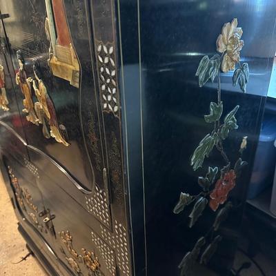 BLACK LAQUER ASIAN ENTERTAINMEBNT CABINET 36X20X56