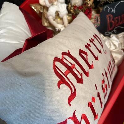 CHRISTMAS PILLOWS, BOWS AND ELVES AS PICTURED