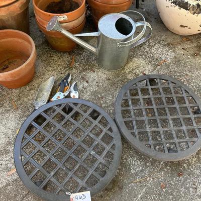 TERRA COTTA, TORCH LIGHT AND PLASTIC PLANTERS AS PICTURED