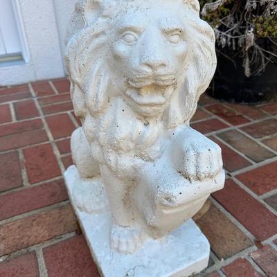 PAIR CEMENT LION PLANTERS