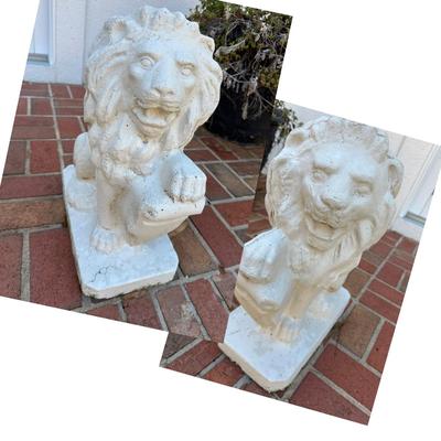 PAIR CEMENT LION PLANTERS