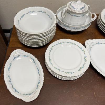 LS&S Carksbad Austria china dinnerware pattern 3248 vintage scalloped blue flower border