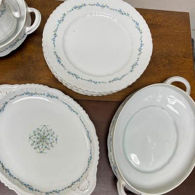 LS&S Carksbad Austria china dinnerware pattern 3248 vintage scalloped blue flower border