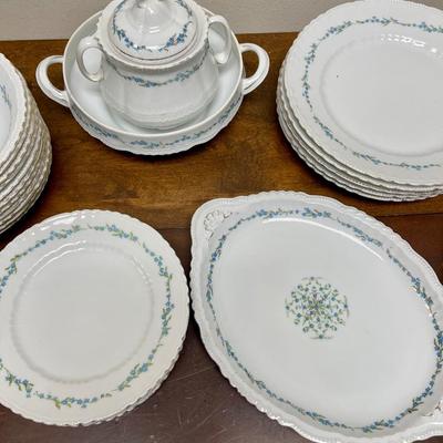 LS&S Carksbad Austria china dinnerware pattern 3248 vintage scalloped blue flower border