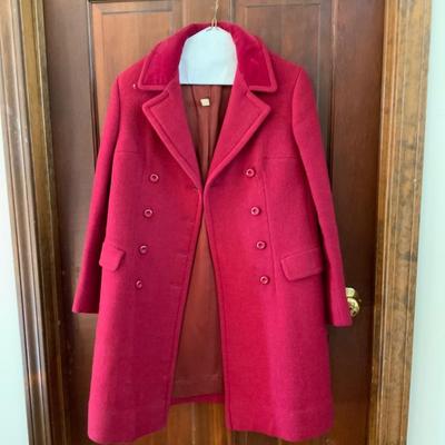 Lot of maroon colored Vintage clothing including a wool coat.