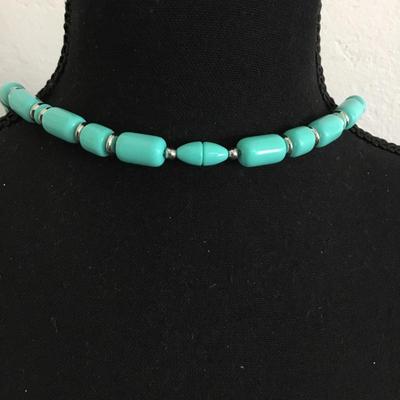 Vintage turquoise silver spacers bead fashion necklace with barrel clasp