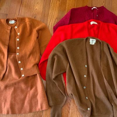 Lot of Vintage Cardigans one with matching Skirt. Including made from Alpaca