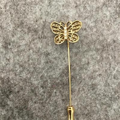 Vintage butterfly stick, pin, gold, toned