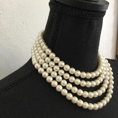 Gorgeous classic vintage faux pearl, four strand statement necklace