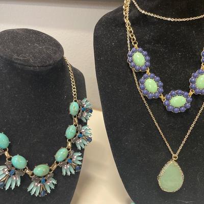 Teal color beaded necklaces