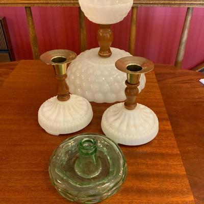 Lot of Vintage Candle Holders mostly Milk glass