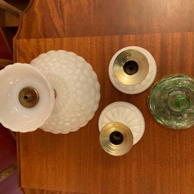 Lot of Vintage Candle Holders mostly Milk glass