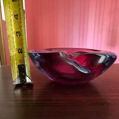 Blue Pink Purple Sommerso Murano Glass Ashtray by Flavio Poli Seguso Italy 1960’s