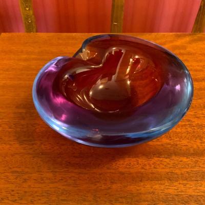 Blue Pink Purple Sommerso Murano Glass Ashtray by Flavio Poli Seguso Italy 1960’s