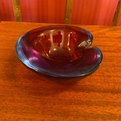 Blue Pink Purple Sommerso Murano Glass Ashtray by Flavio Poli Seguso Italy 1960’s