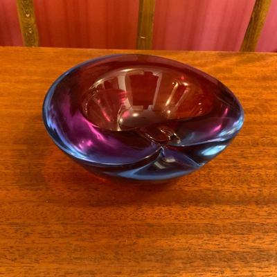 Blue Pink Purple Sommerso Murano Glass Ashtray by Flavio Poli Seguso Italy 1960’s