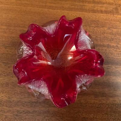 Vintage Murano Art Glass Red w/silver Ashtray Italian Art