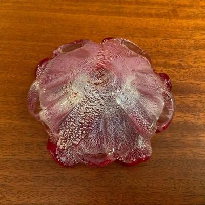 Vintage Murano Art Glass Red w/silver Ashtray Italian Art