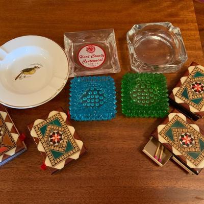 Lot of Vintage Ashtrays including Wood Match Stick boxes from Spain