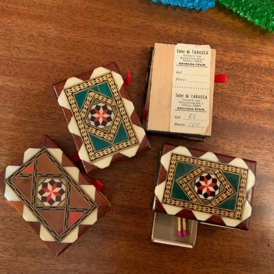 Lot of Vintage Ashtrays including Wood Match Stick boxes from Spain