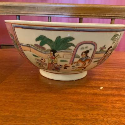 Antique Chinese Qing Dynasty CA 1050 Deep Famille Rose Bowl Figural & Flowers