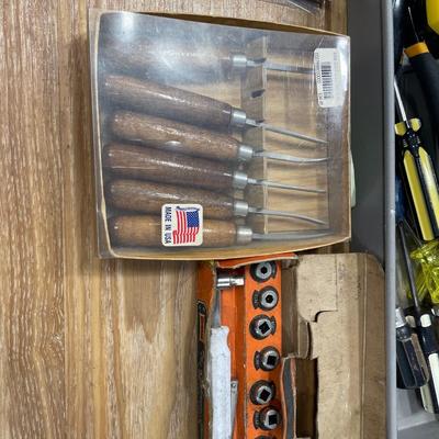 Red tool box with tools