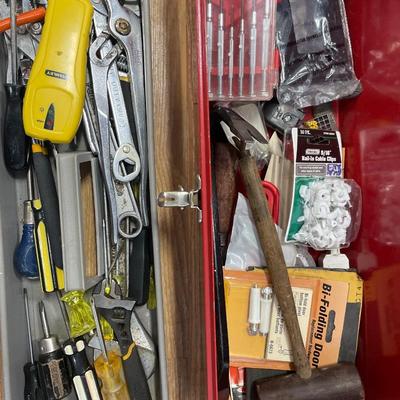 Red tool box with tools