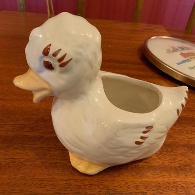 Vintage Lot of household decorations including a cross stitch picture in a bubble frame