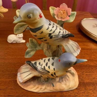 Vintage Lot of household decorations including a cross stitch picture in a bubble frame