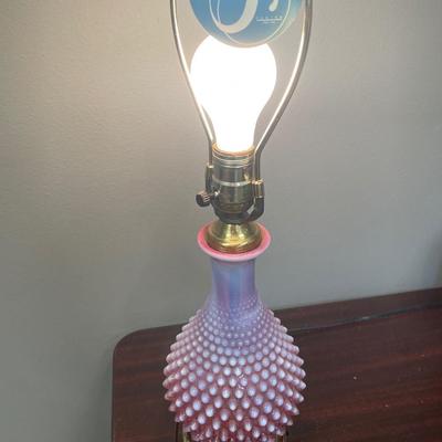 Fenton cranberry hobnail lamp works