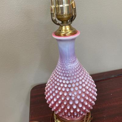 Fenton cranberry hobnail lamp works