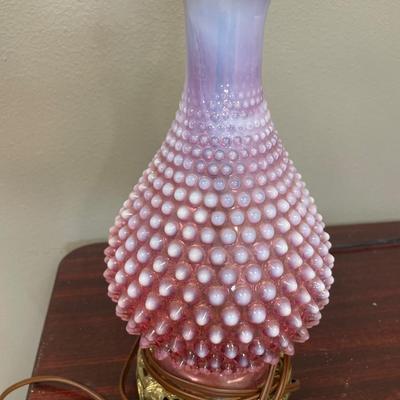 Fenton cranberry hobnail lamp works