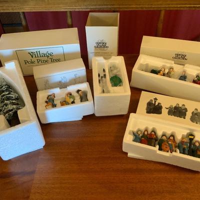 Lot of Dept 56 Heritage Village Collection and a Village Pole Pine Tree
