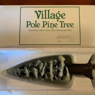 Lot of Dept 56 Heritage Village Collection and a Village Pole Pine Tree